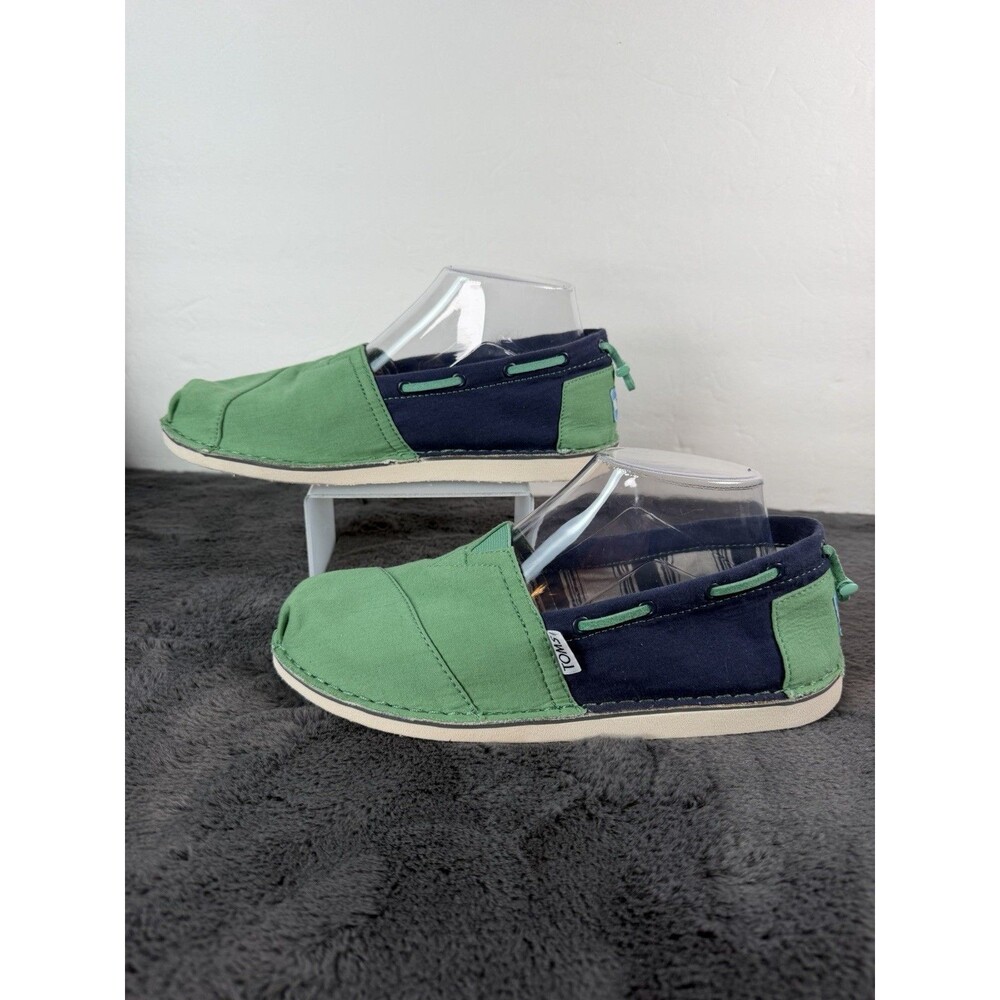 TOMS Bimini Women’s Size 8 Green Navy Canvas Slip On Espadrille Flats Casual